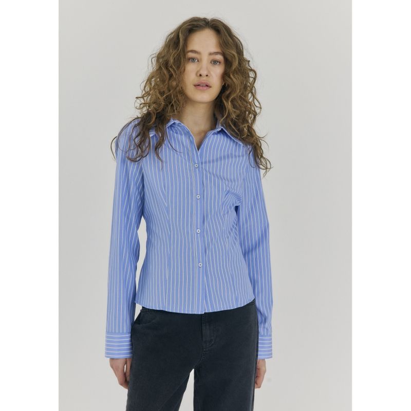 Marion Fitted Skjorte  Light Blue Stripe