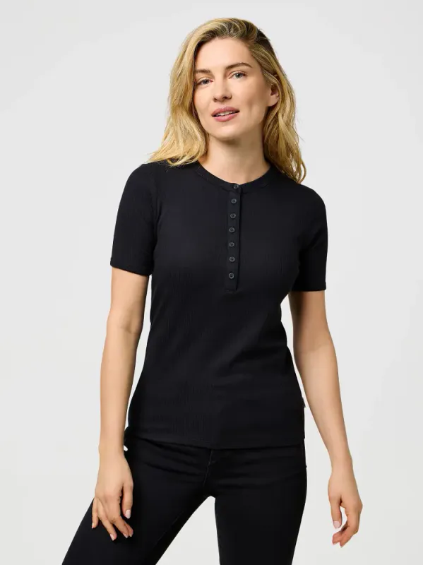 SLIM FEMME KNIT HENLEY Sort